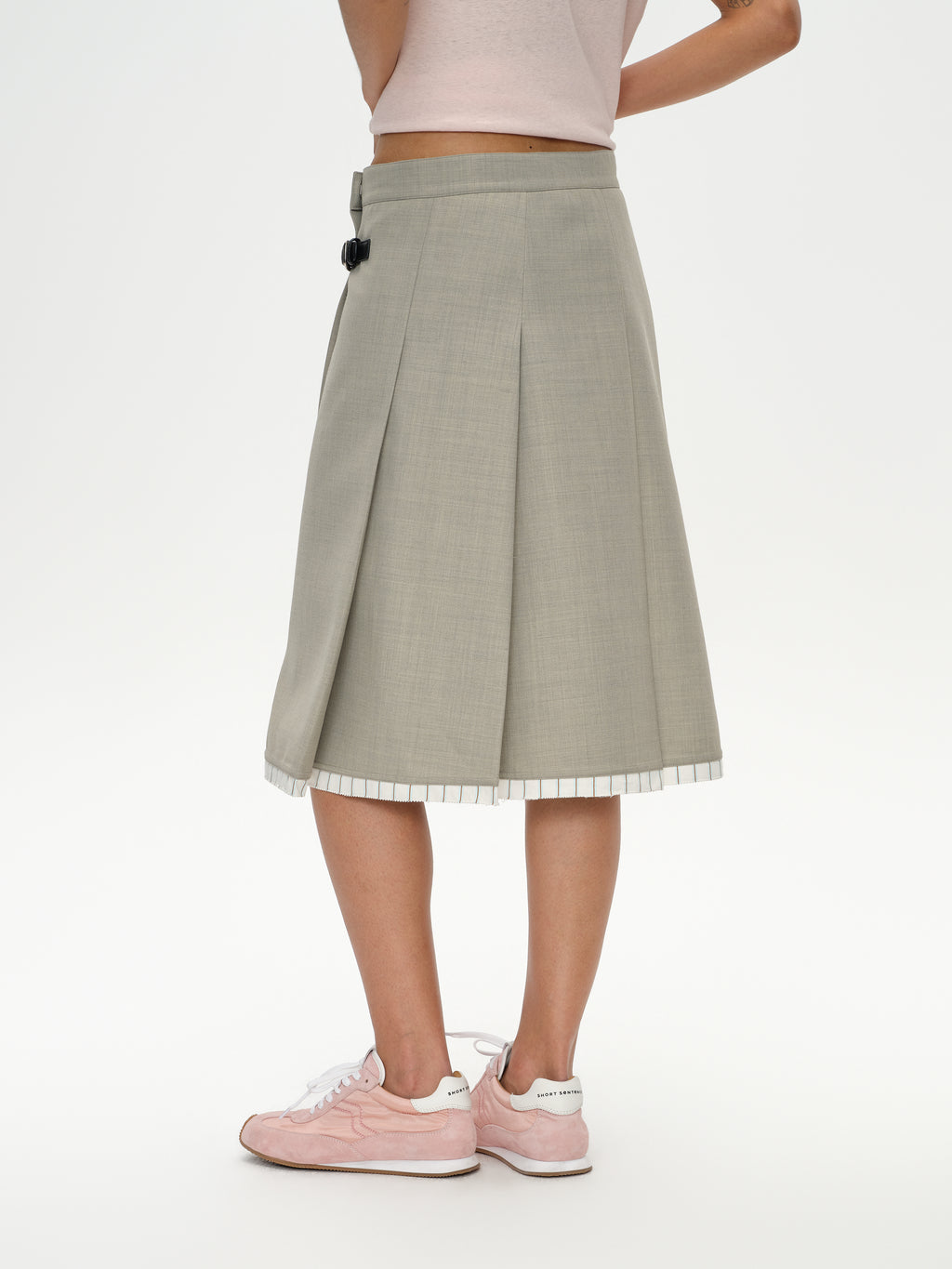 Slanting Pleated Midi Skirt