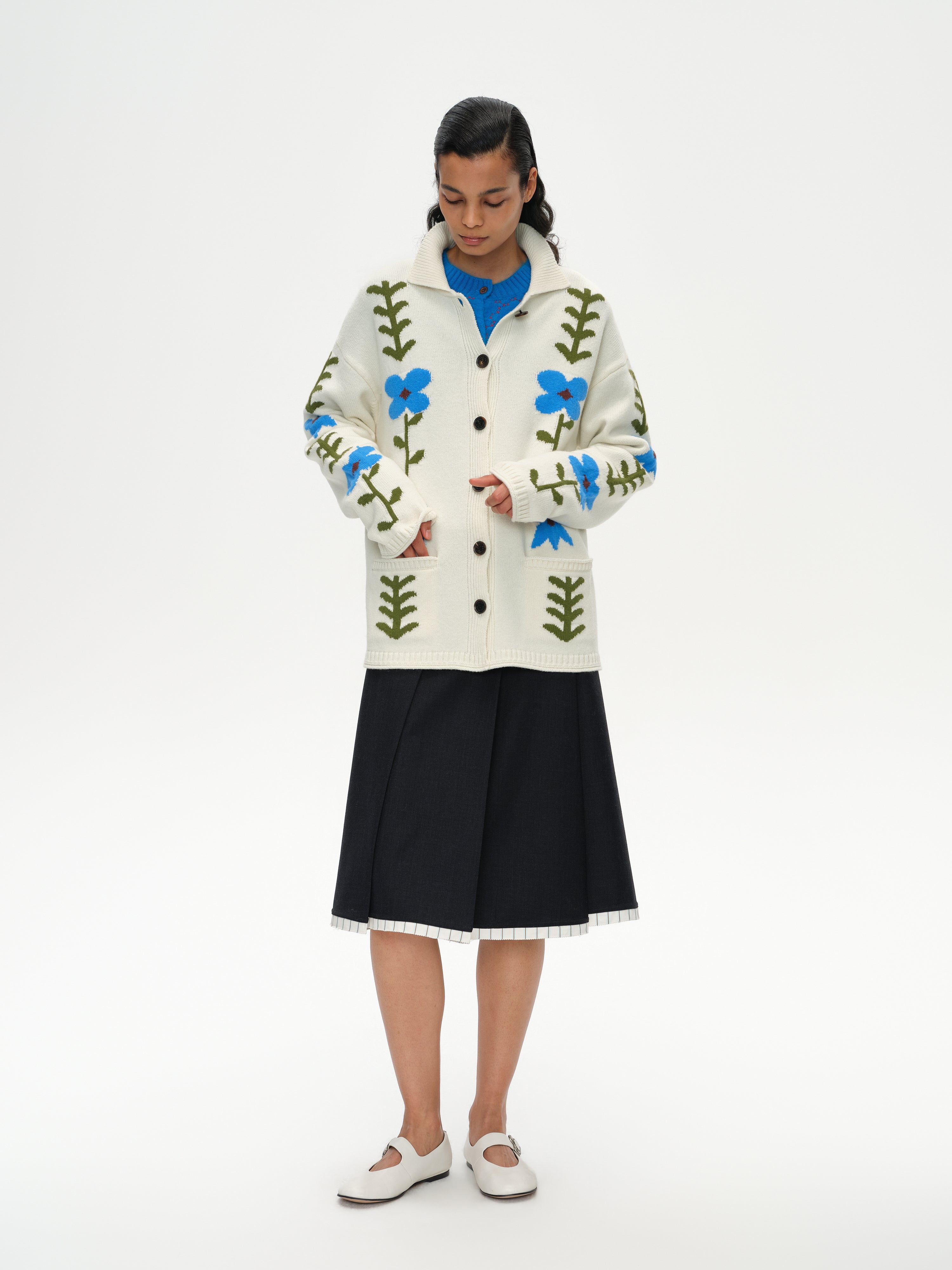 Slanting Pleated Midi Skirt