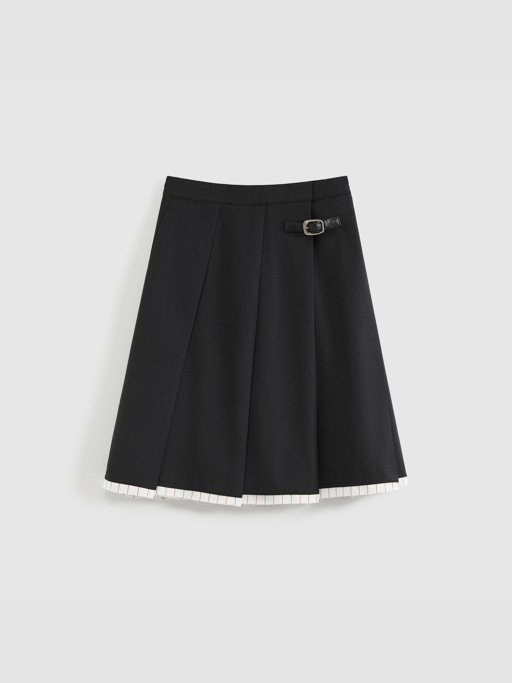 Slanting Pleated Midi Skirt