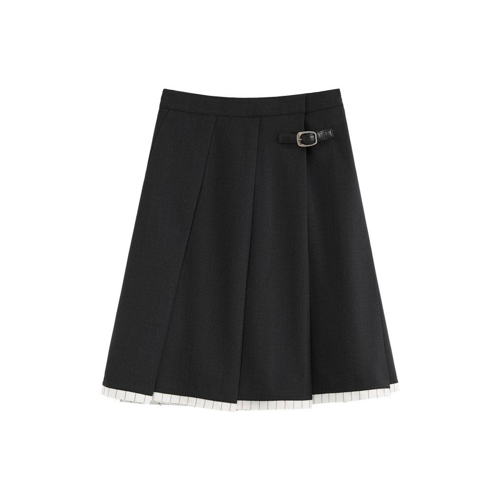 Slanting Pleated Midi Skirt