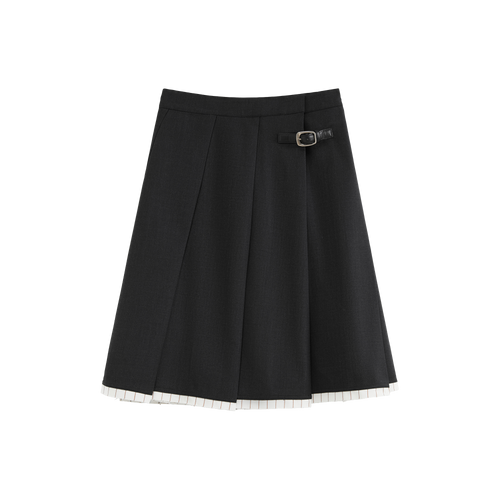 Slanting Pleated Midi Skirt