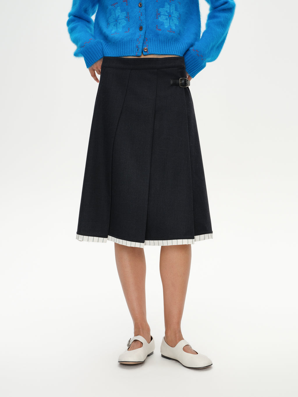 Slanting Pleated Midi Skirt