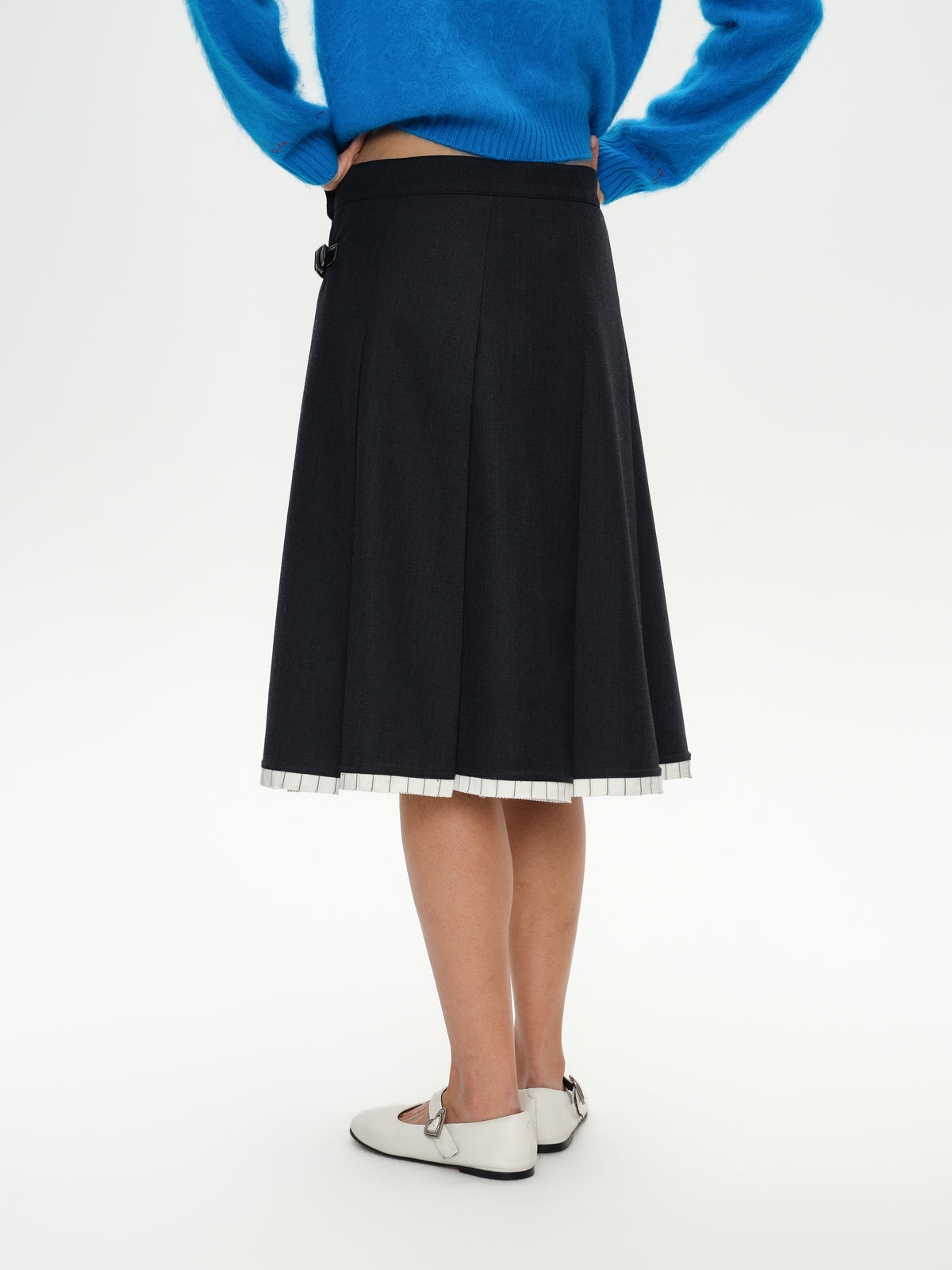 Slanting Pleated Midi Skirt