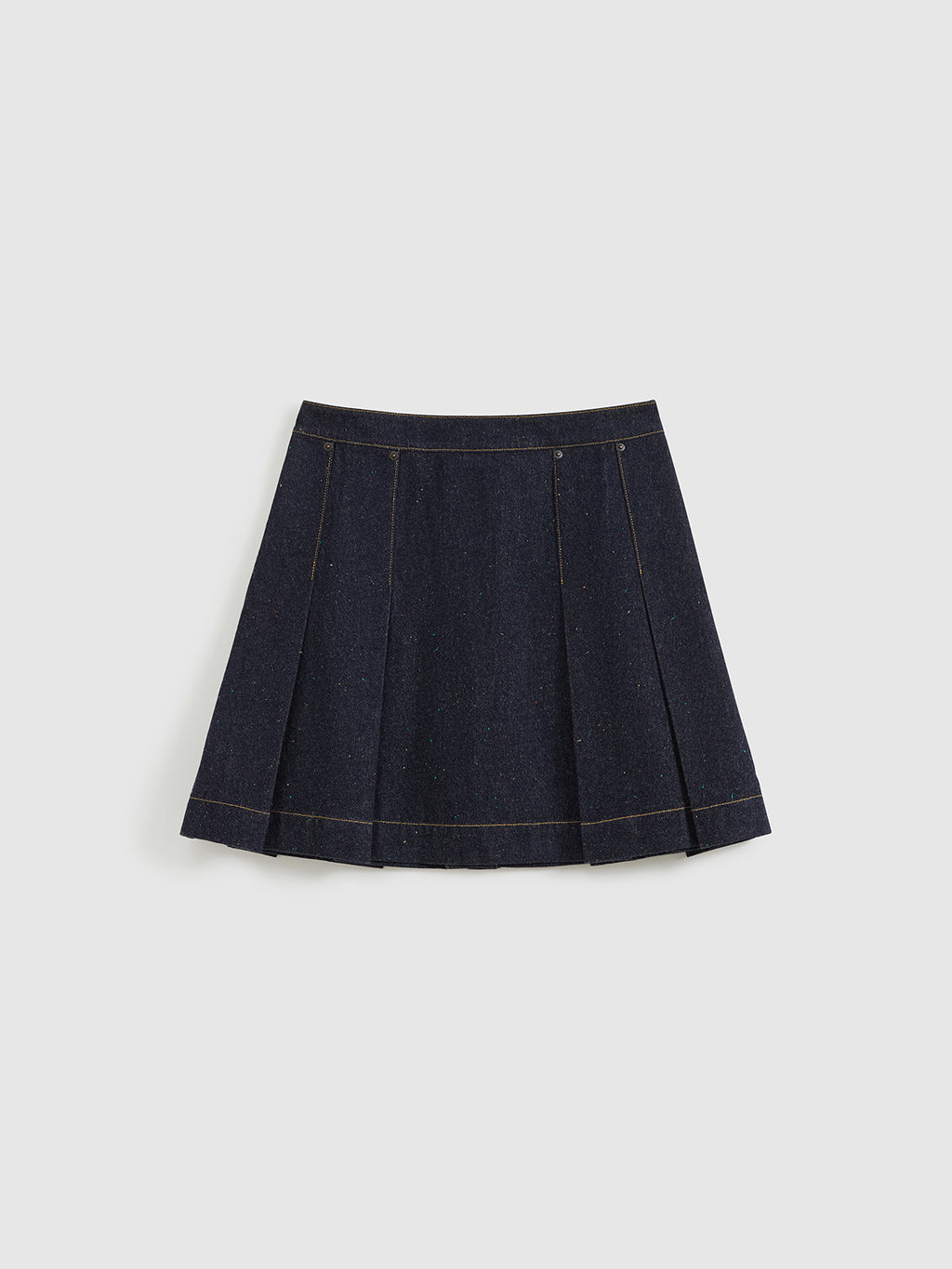 Pleated Polka Dot Denim Skirt