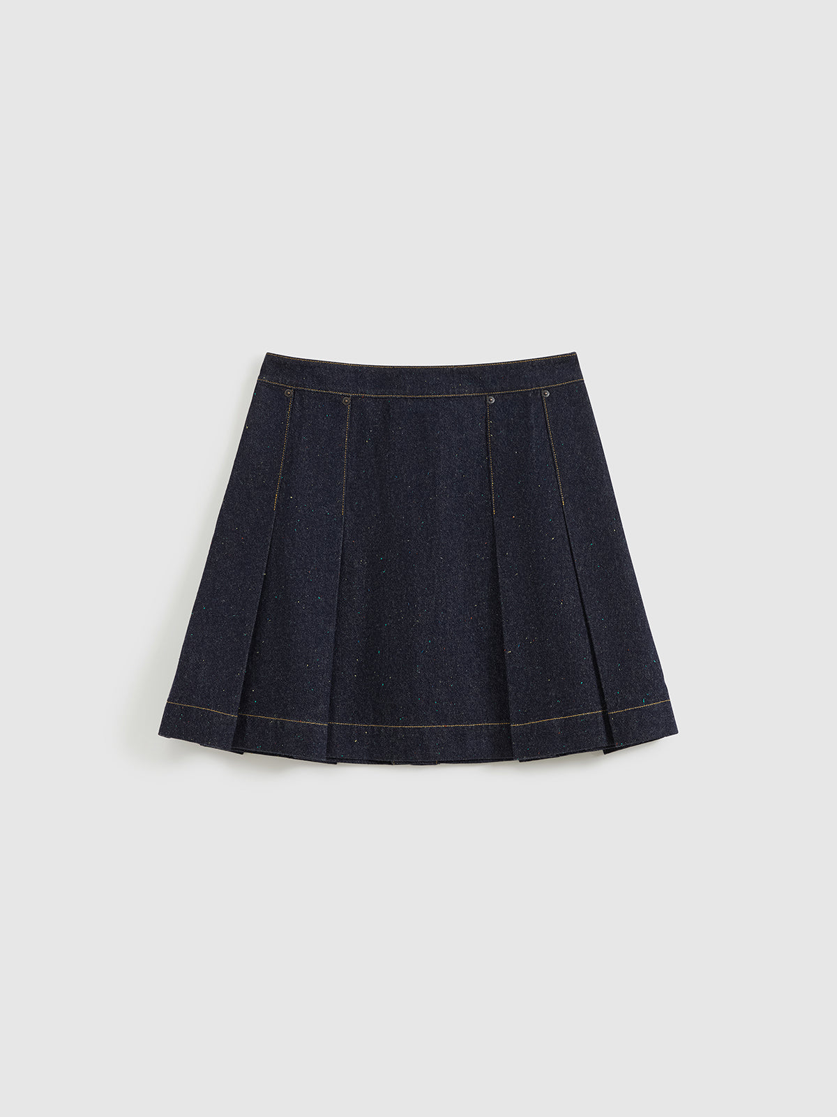 Pleated Polka Dot Denim Skirt