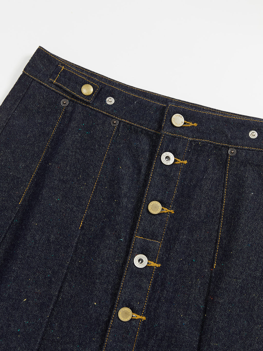 Pleated Polka Dot Denim Skirt