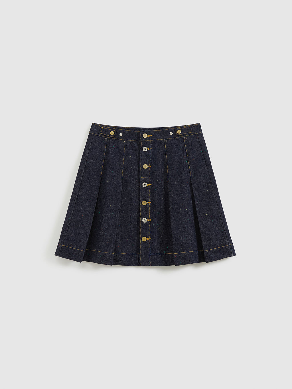 Pleated Polka Dot Denim Skirt