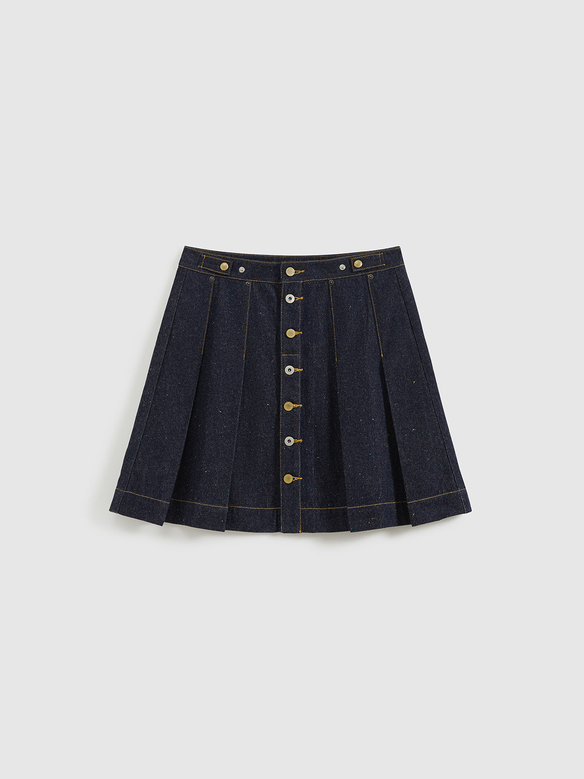 Pleated Polka Dot Denim Skirt