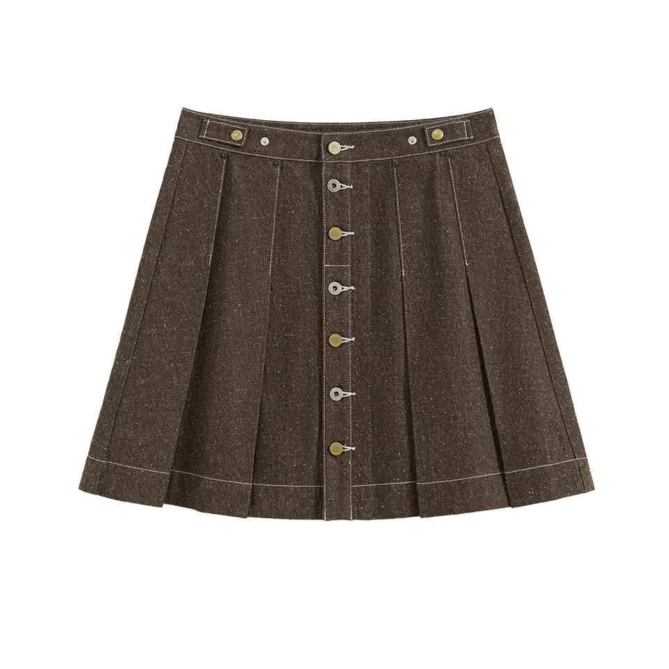 Pleated Polka Dot Denim Skirt