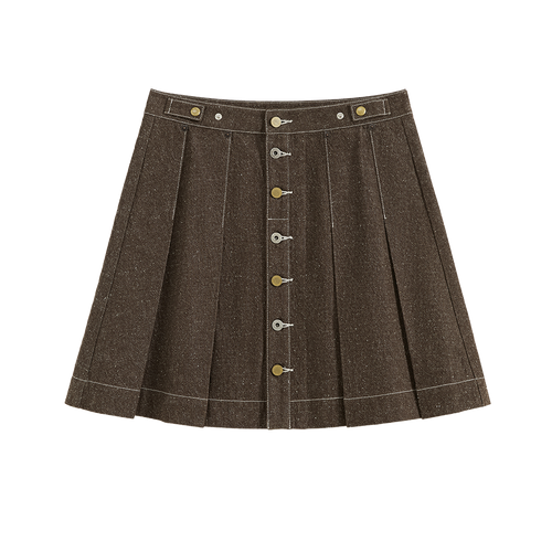 Pleated Polka Dot Denim Skirt
