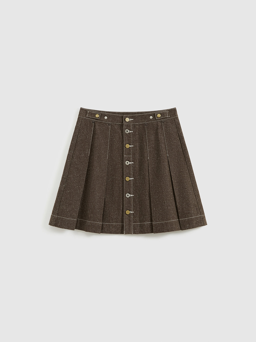 Pleated Polka Dot Denim Skirt