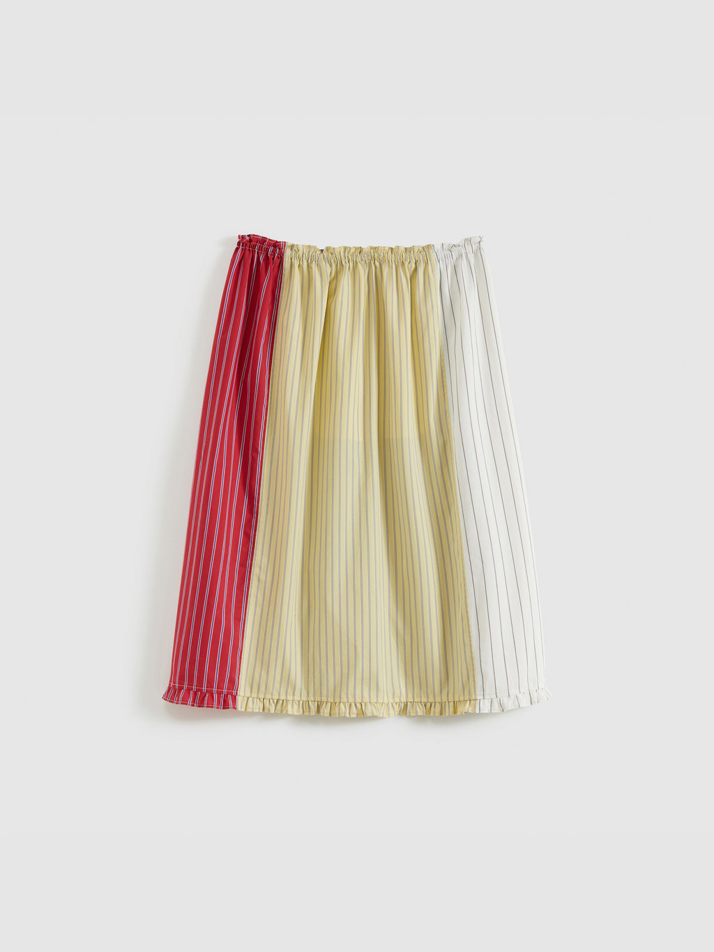 Color-Block Striped Ruffled Pencil Skirt