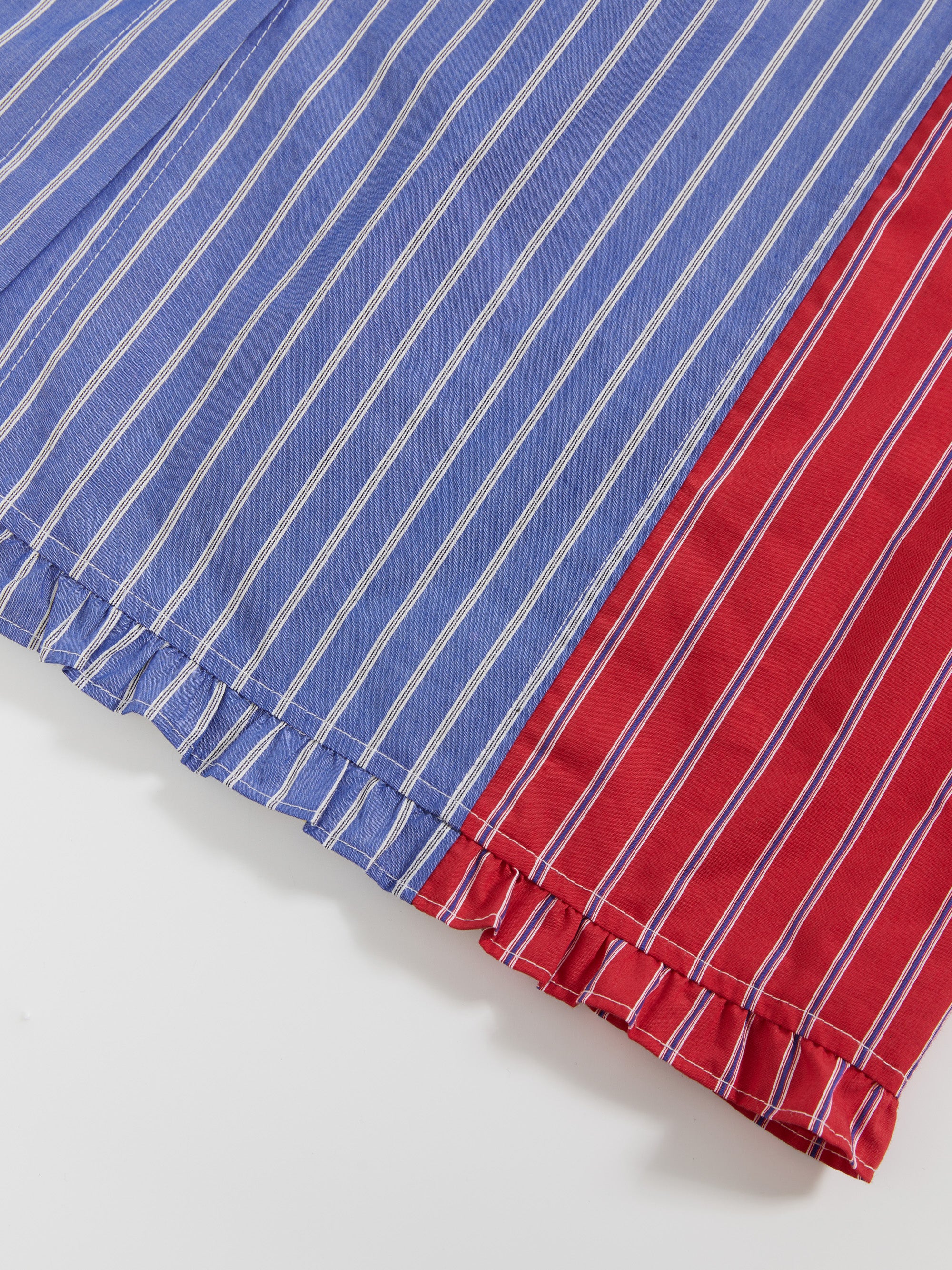 Color-Block Striped Ruffled Pencil Skirt