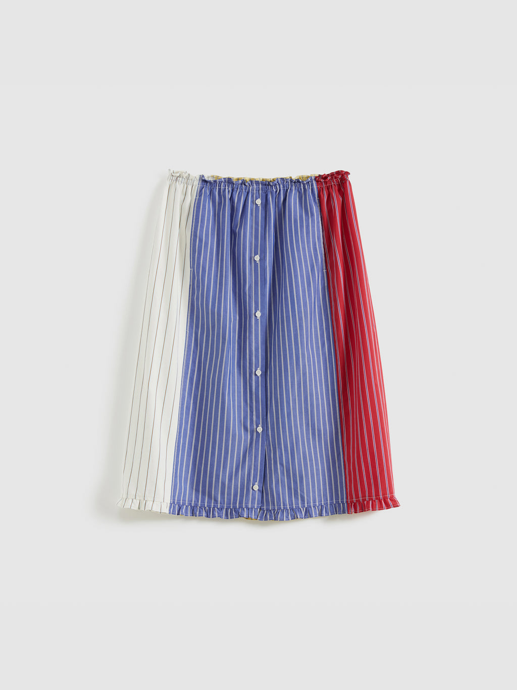 Color-Block Striped Ruffled Pencil Skirt