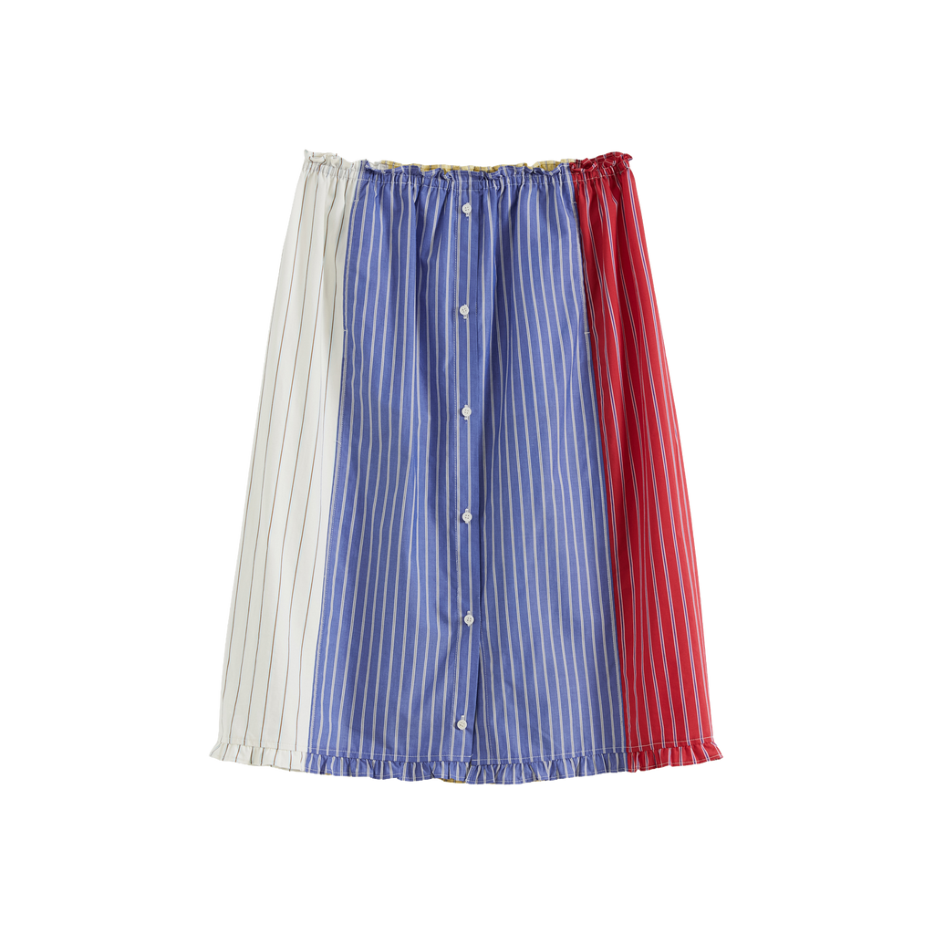 Color-Block Striped Ruffled Pencil Skirt