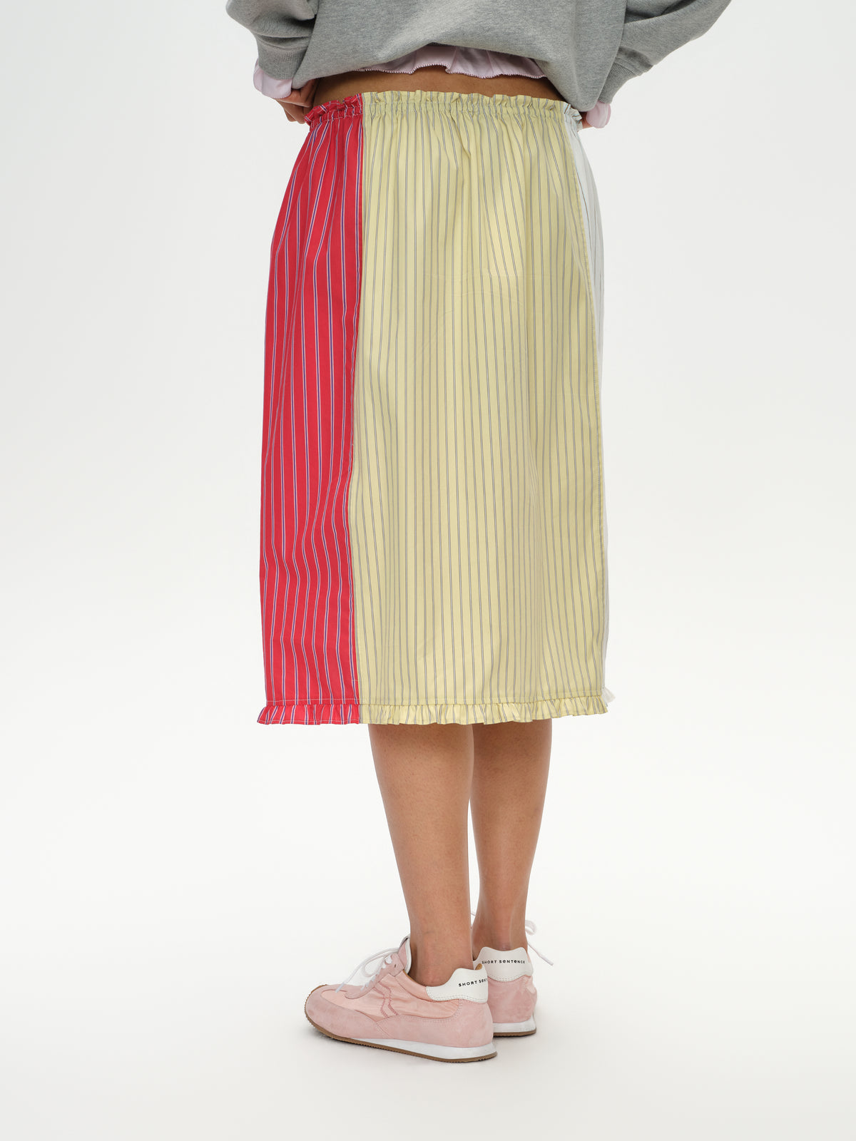 Color-Block Striped Ruffled Pencil Skirt