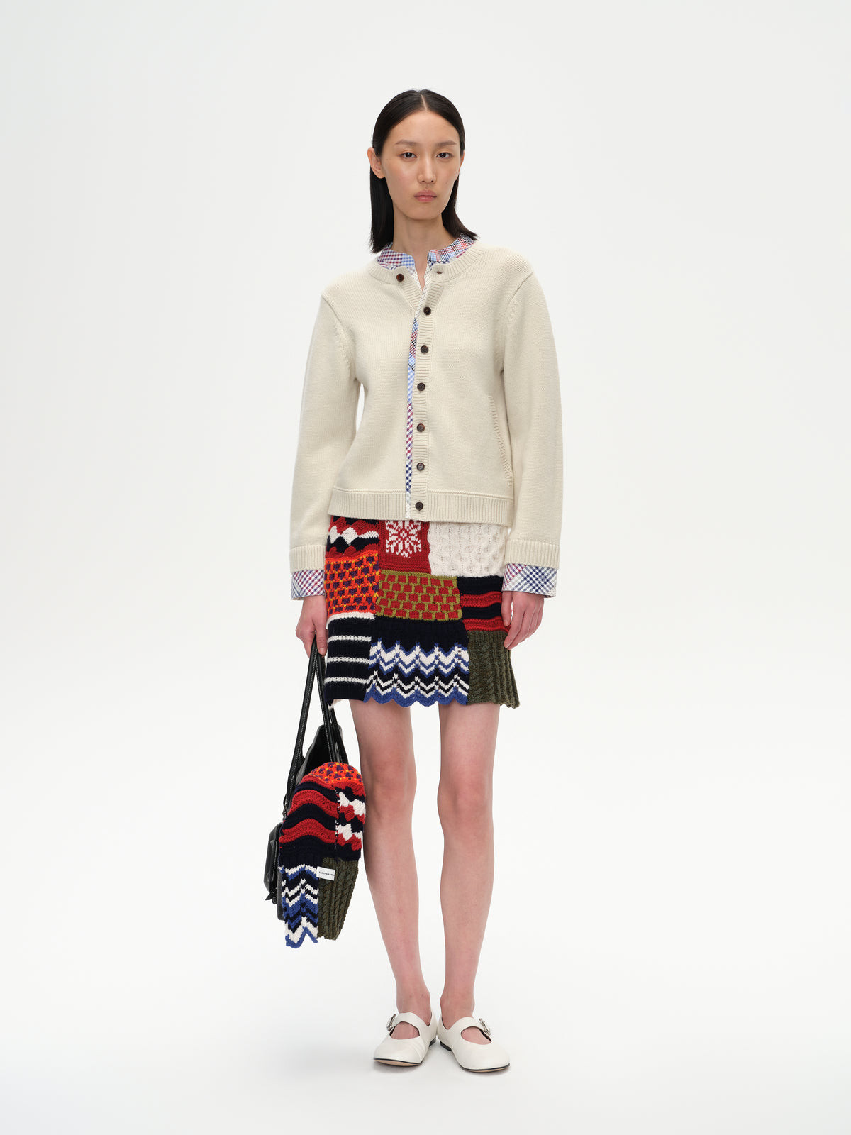 Multi-Flower Patchwork Wool Skirt