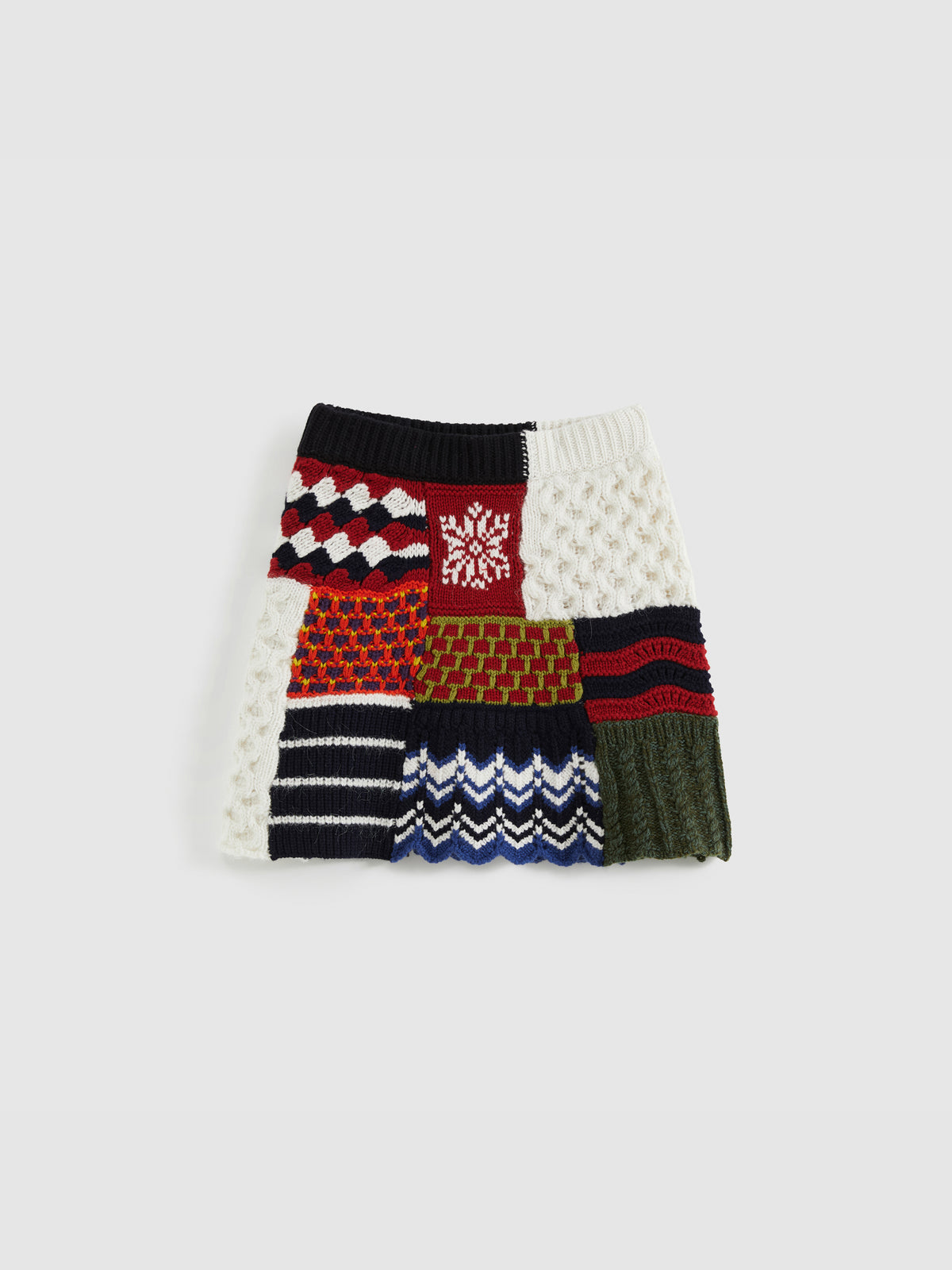 Multi-Flower Patchwork Wool Skirt