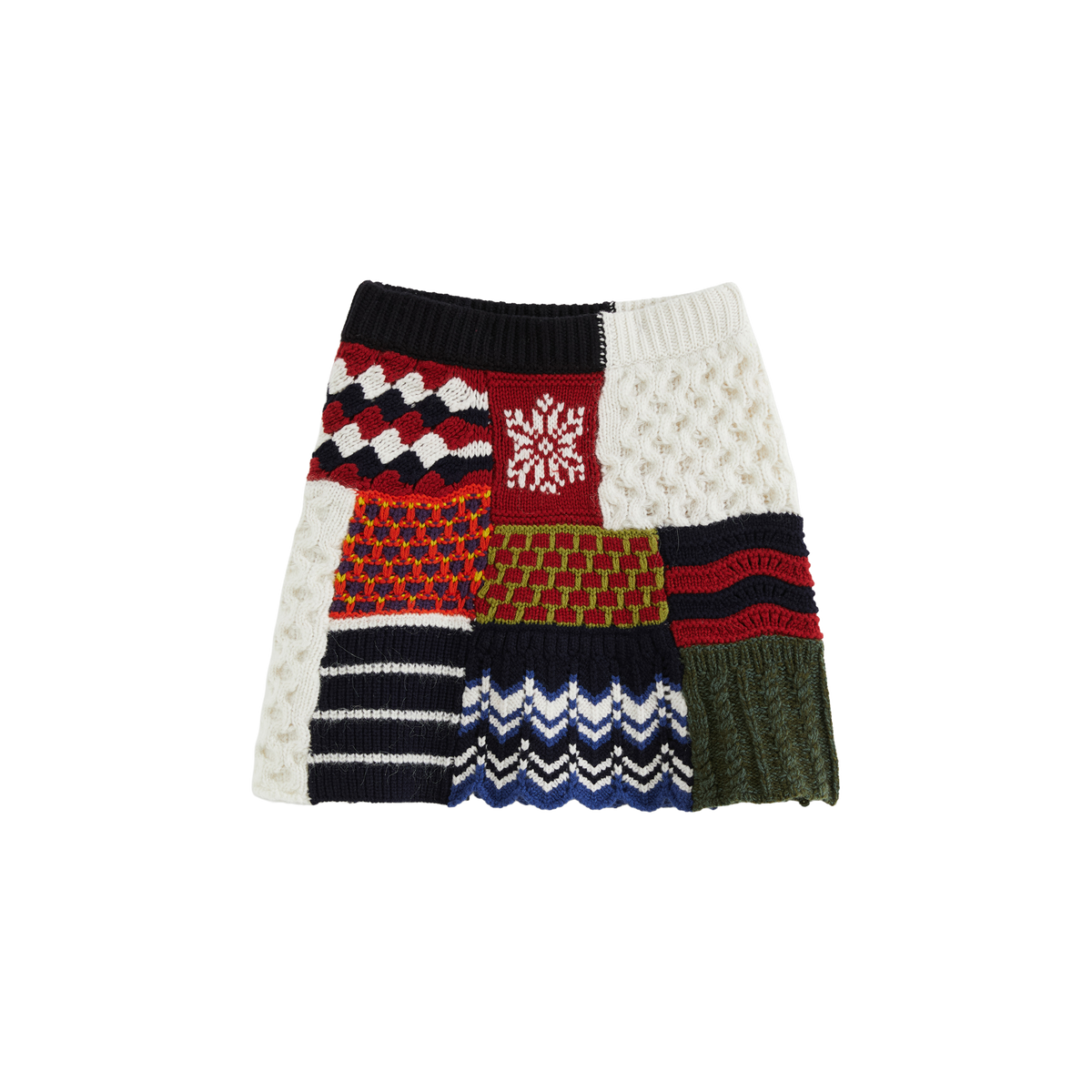Multi-Flower Patchwork Wool Skirt