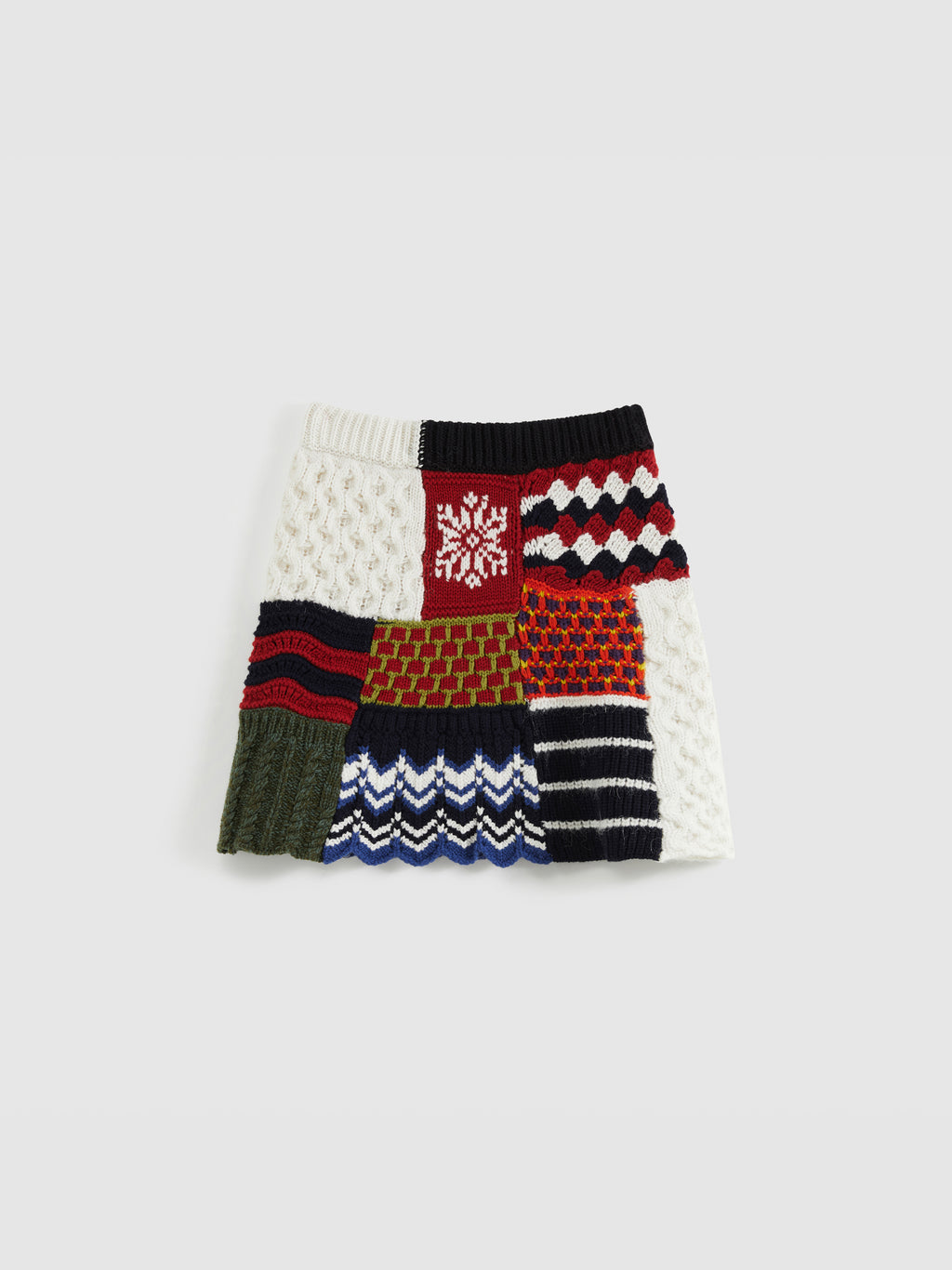 Multi-Flower Patchwork Wool Skirt