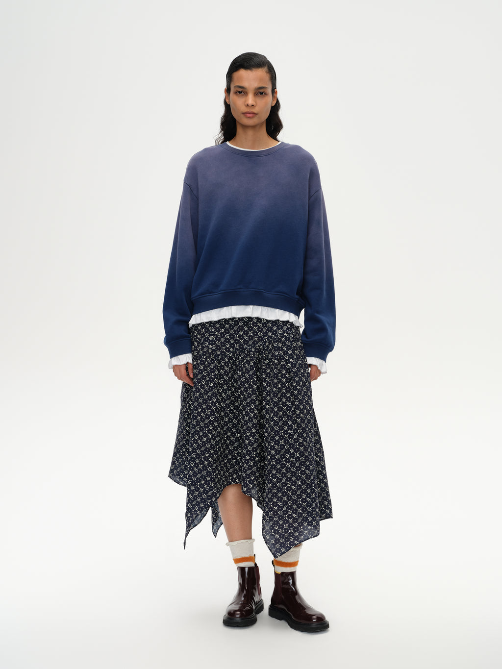 Ruffled Patchwork Oversized Sweatshirt