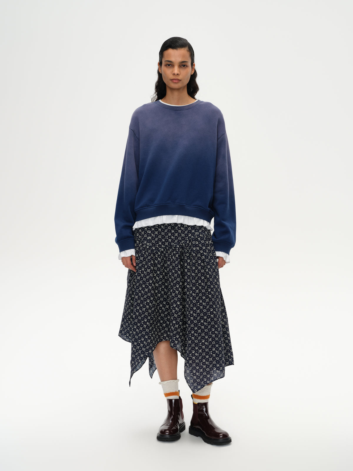 Ruffled Patchwork Oversized Sweatshirt