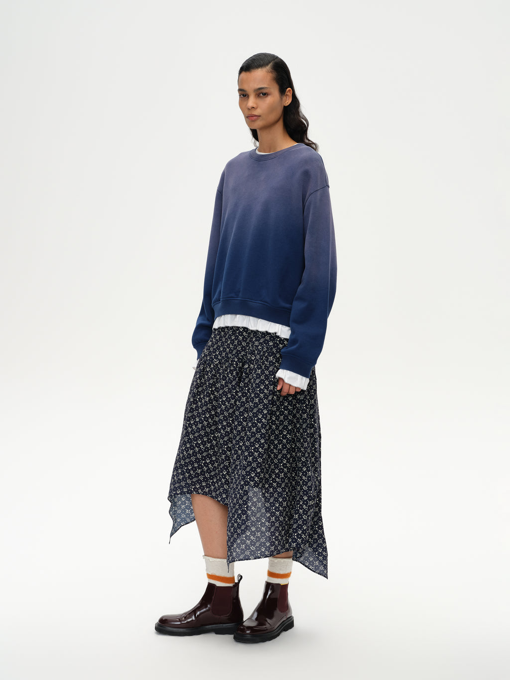 Ruffled Patchwork Oversized Sweatshirt