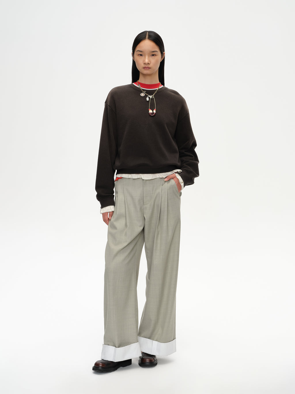 Ruffled Patchwork Oversized Sweatshirt
