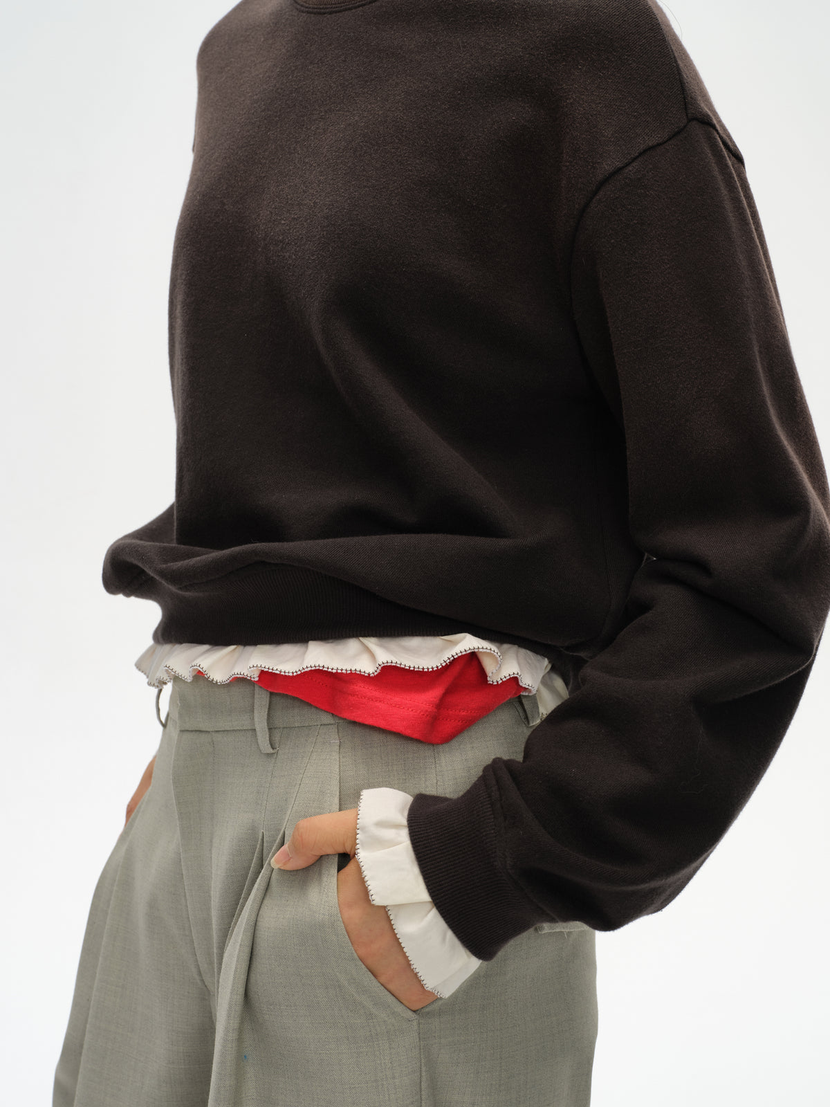 Ruffled Patchwork Oversized Sweatshirt