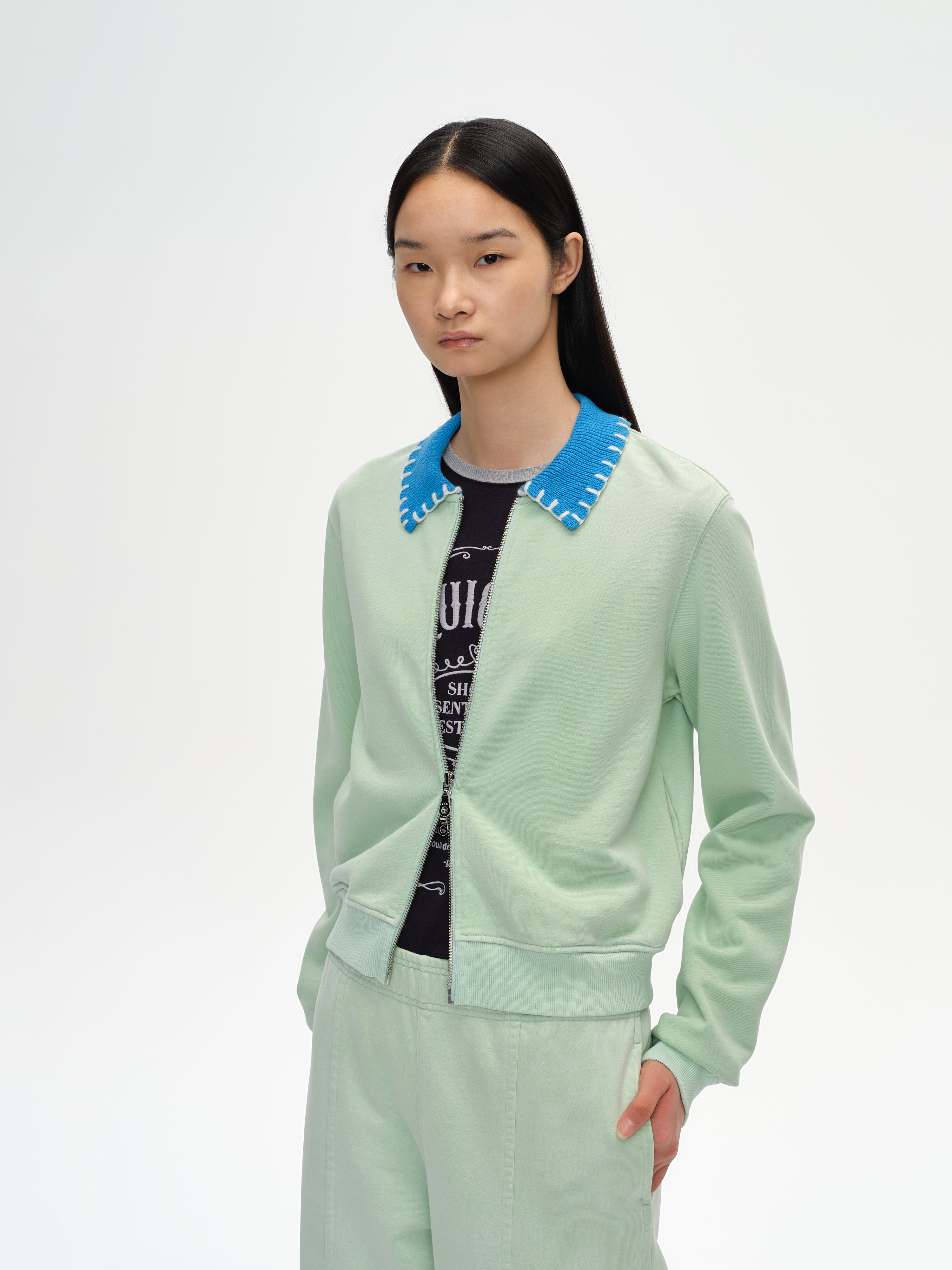 Vintage Washed Knit Collar Sweatshirt