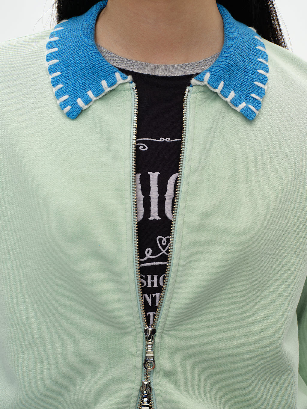 Vintage Washed Knit Collar Sweatshirt