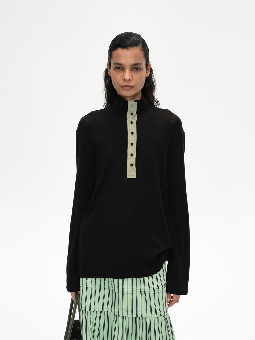 Patchwork Stand Collar Top