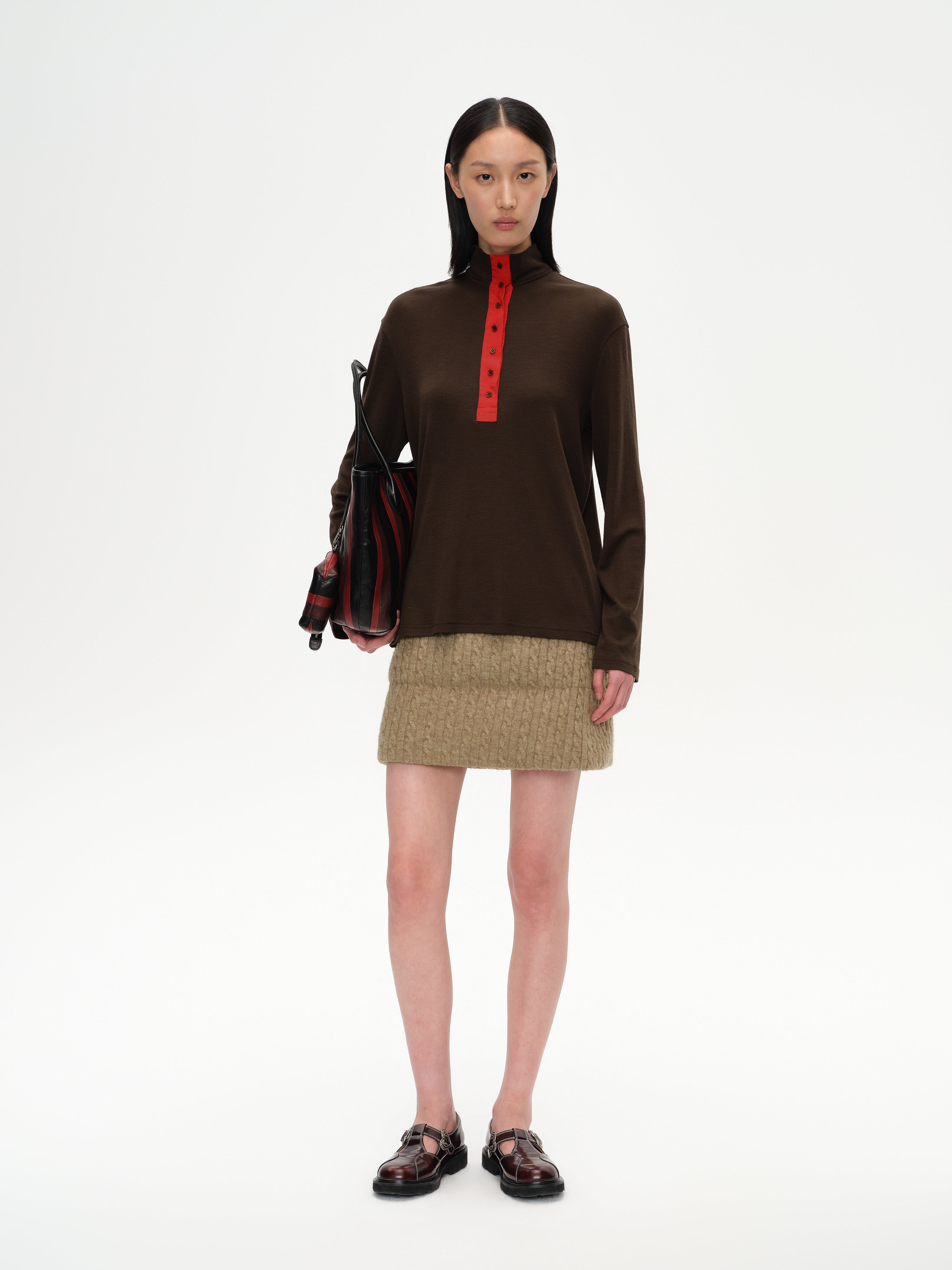 Patchwork Stand Collar Top