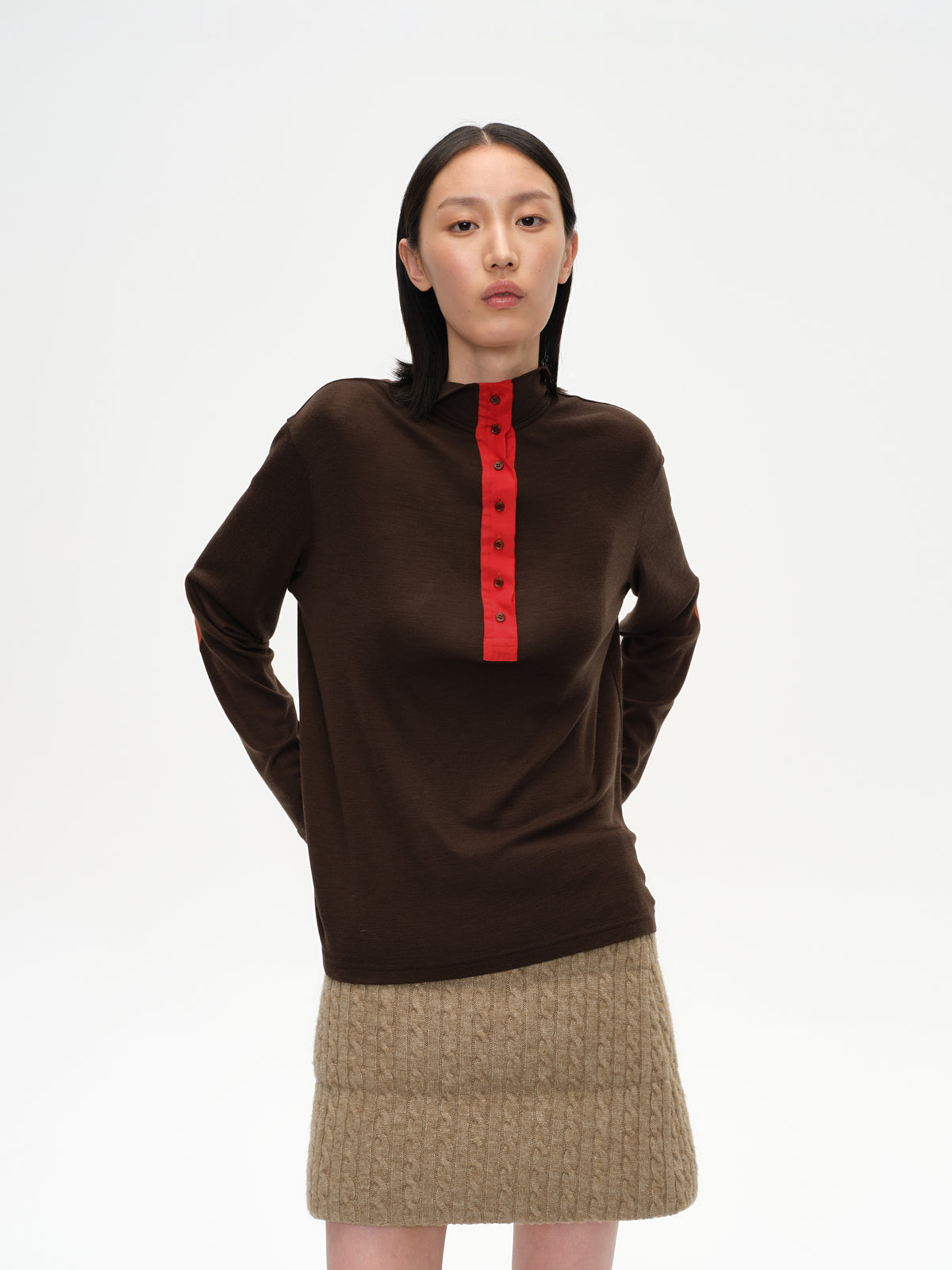 Patchwork Stand Collar Top
