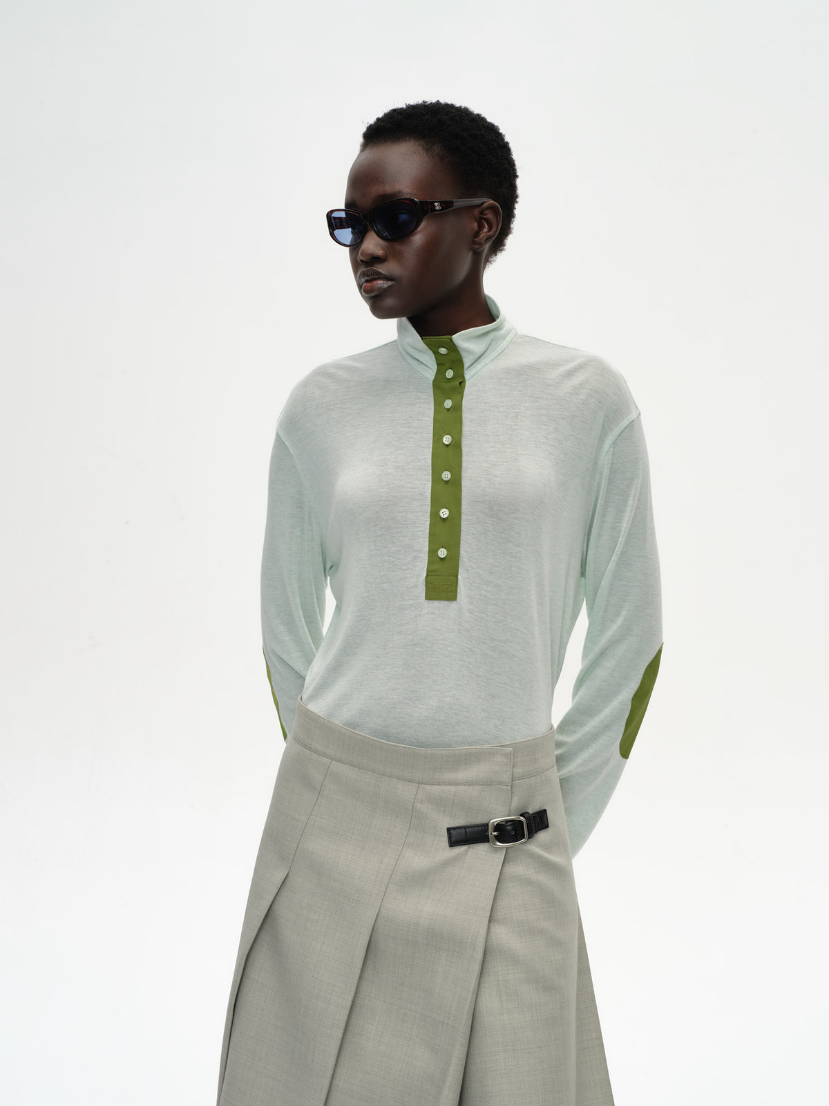 Patchwork Stand Collar Top