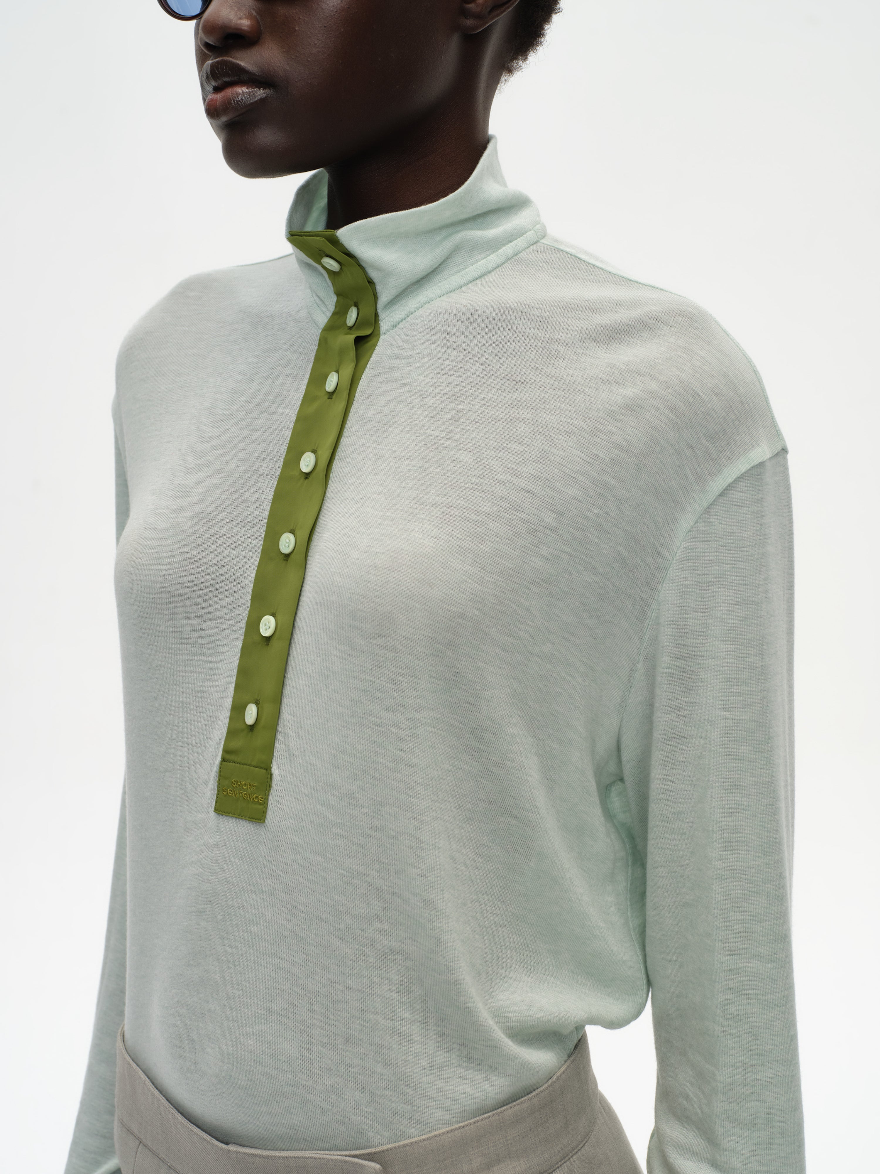 Patchwork Stand Collar Top
