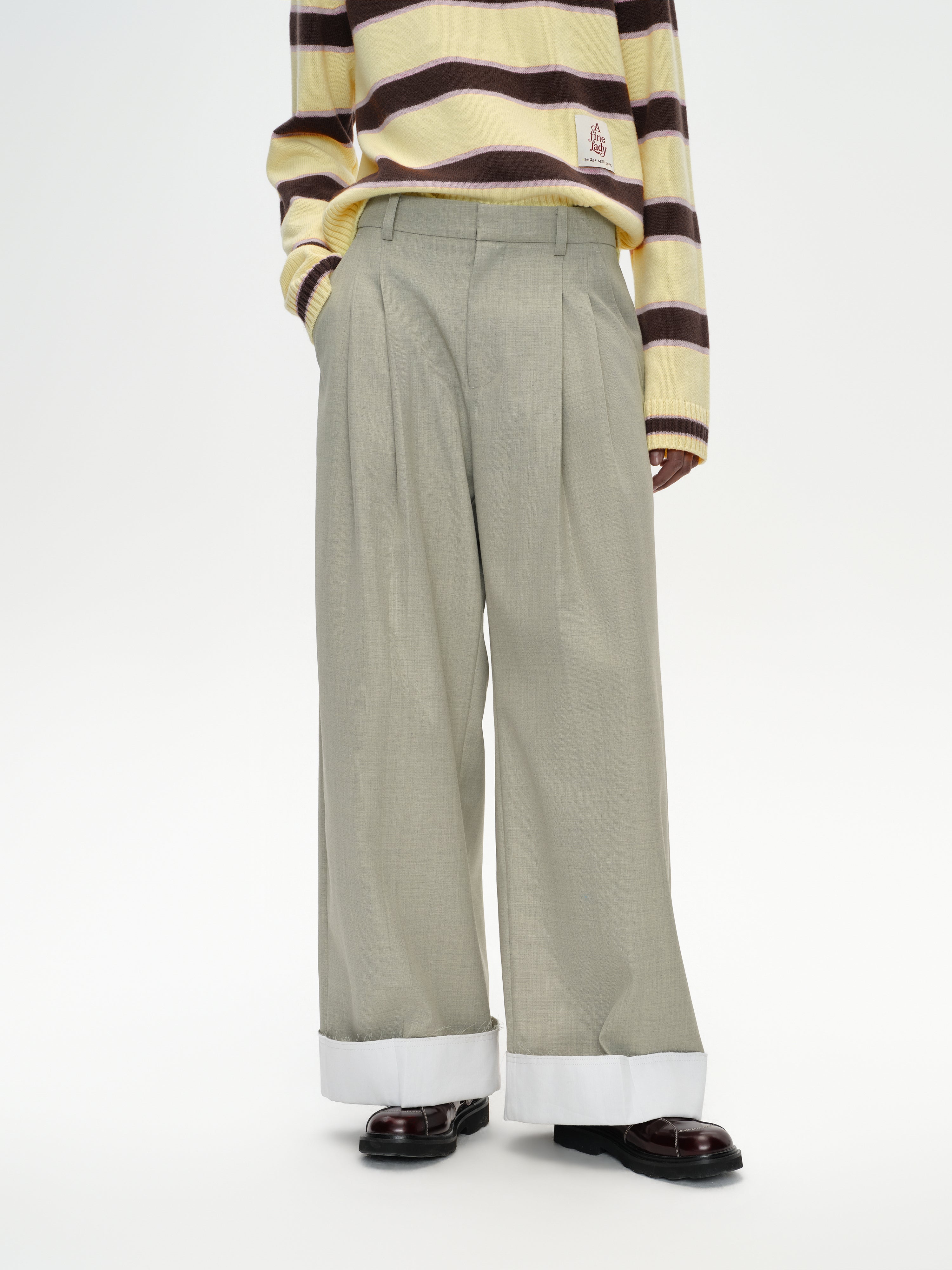 Straight Leg Cuffed Trousers