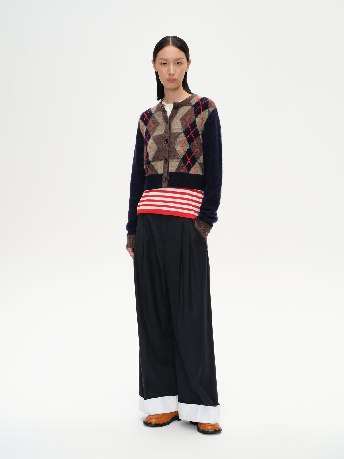 Straight Leg Cuffed Trousers