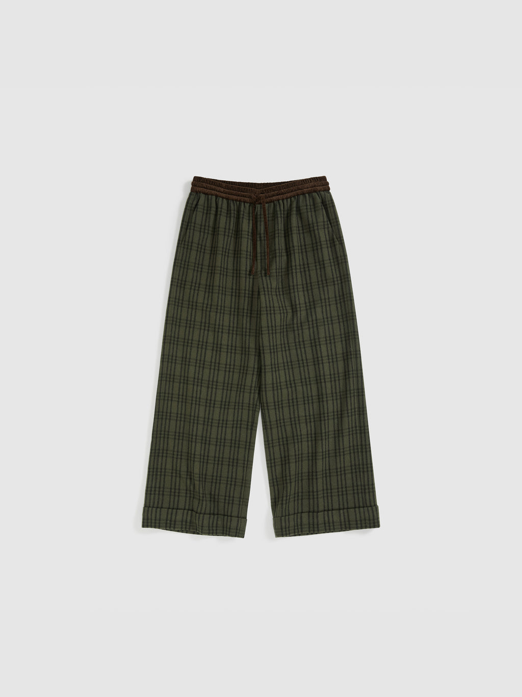Color Block Waist Cuffed Check Pants