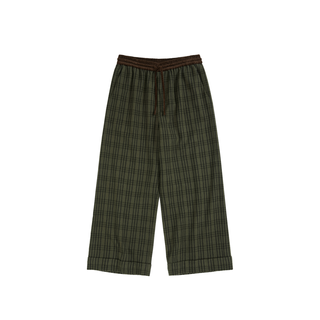 Color Block Waist Cuffed Check Pants
