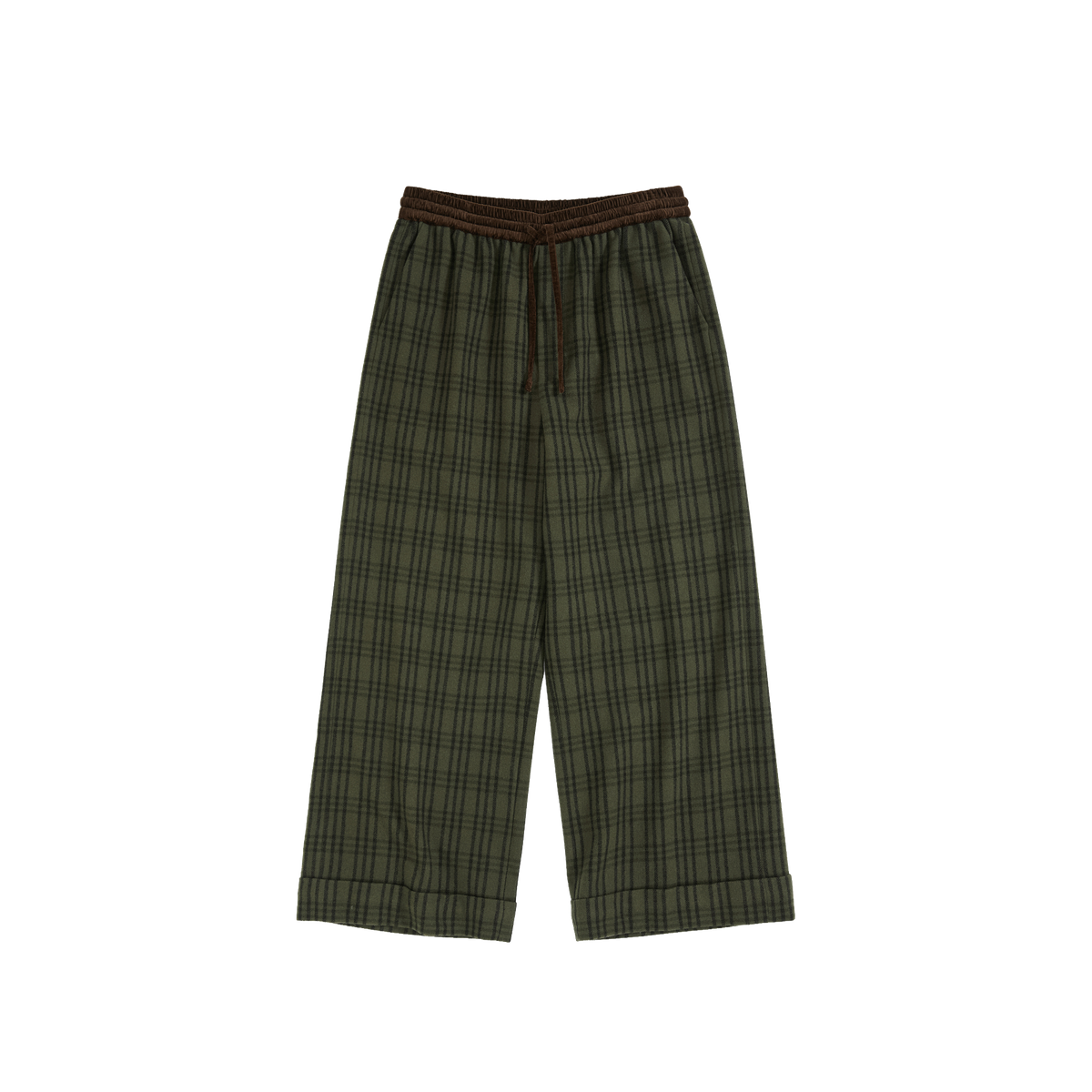 Color Block Waist Cuffed Check Pants