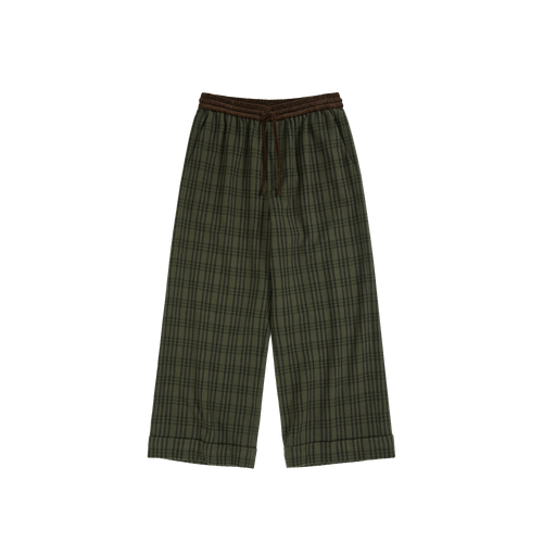 Color Block Waist Cuffed Check Pants