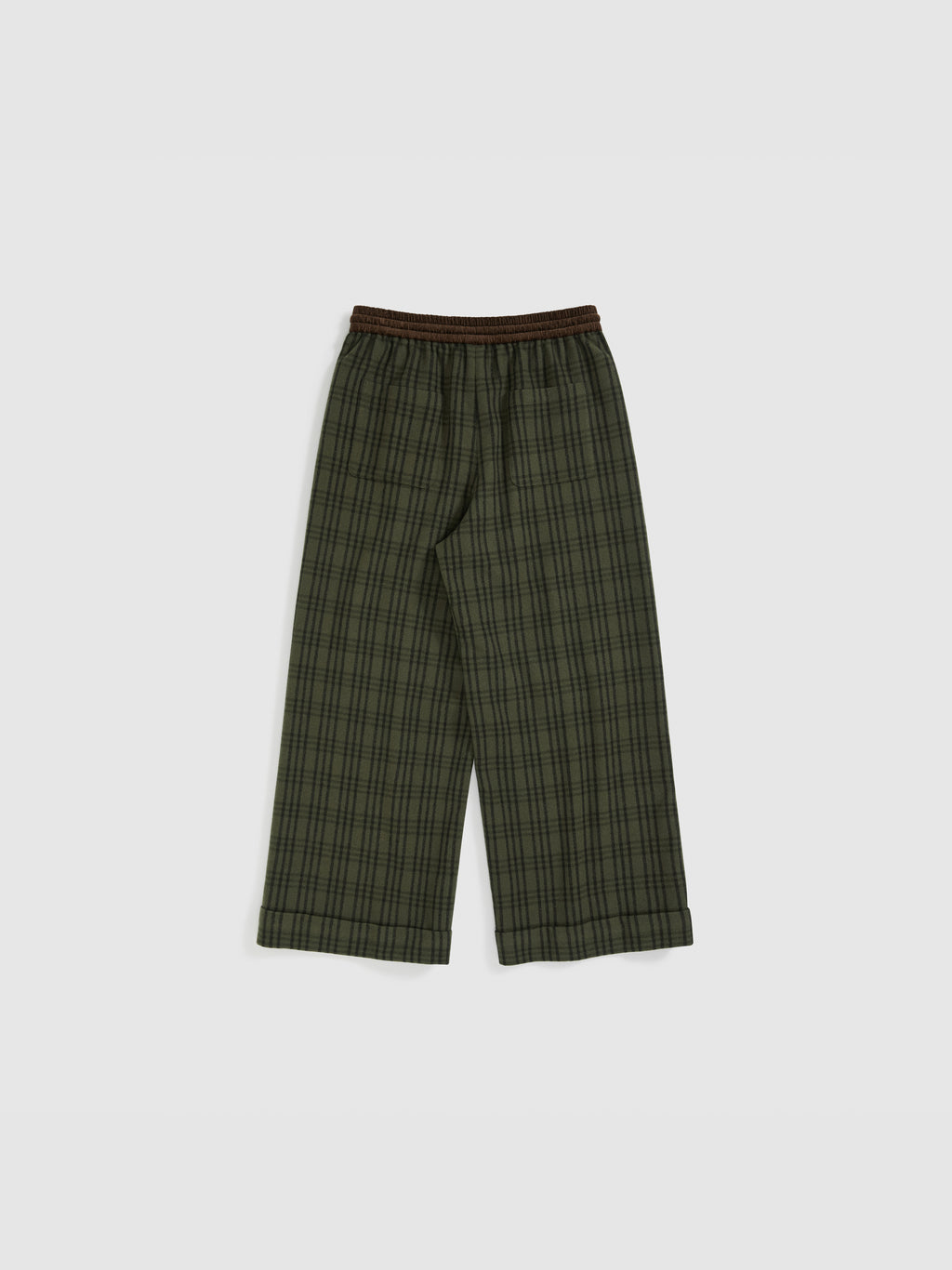 Color Block Waist Cuffed Check Pants