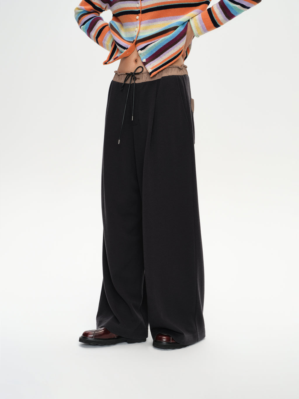 Gingham Spliced Loose-Leg Trousers