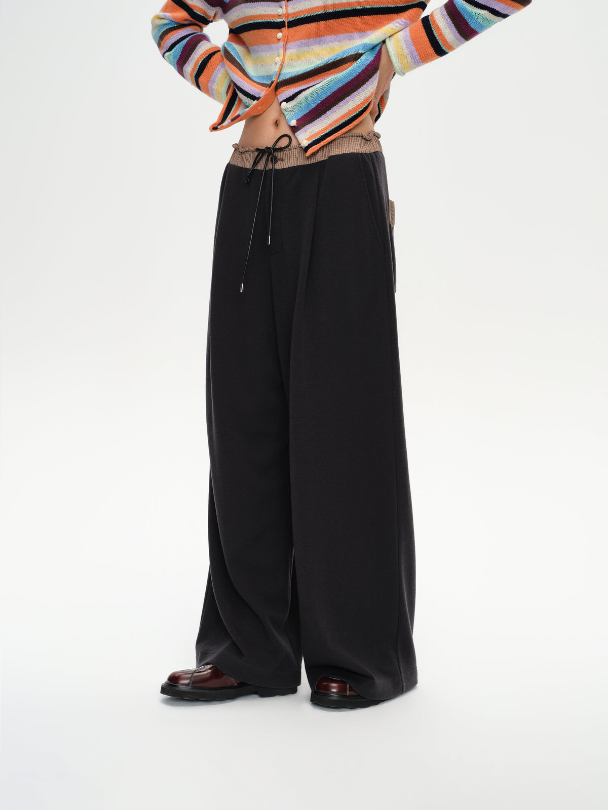 Gingham Spliced Loose-Leg Trousers