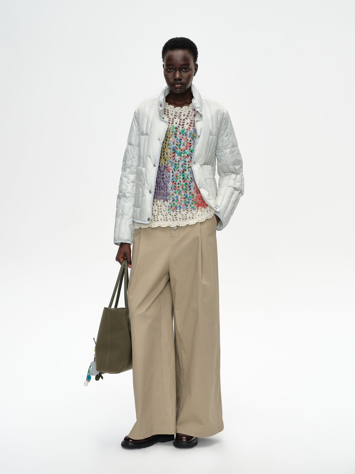 High-Waist Check Patchwork Pants