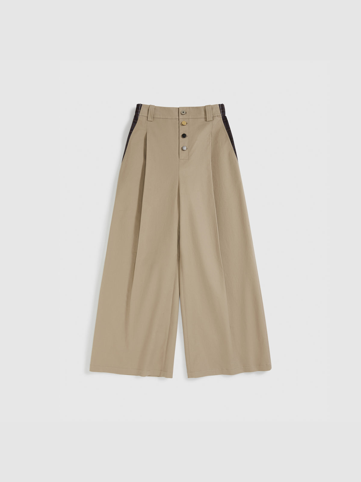 High-Waist Check Patchwork Pants