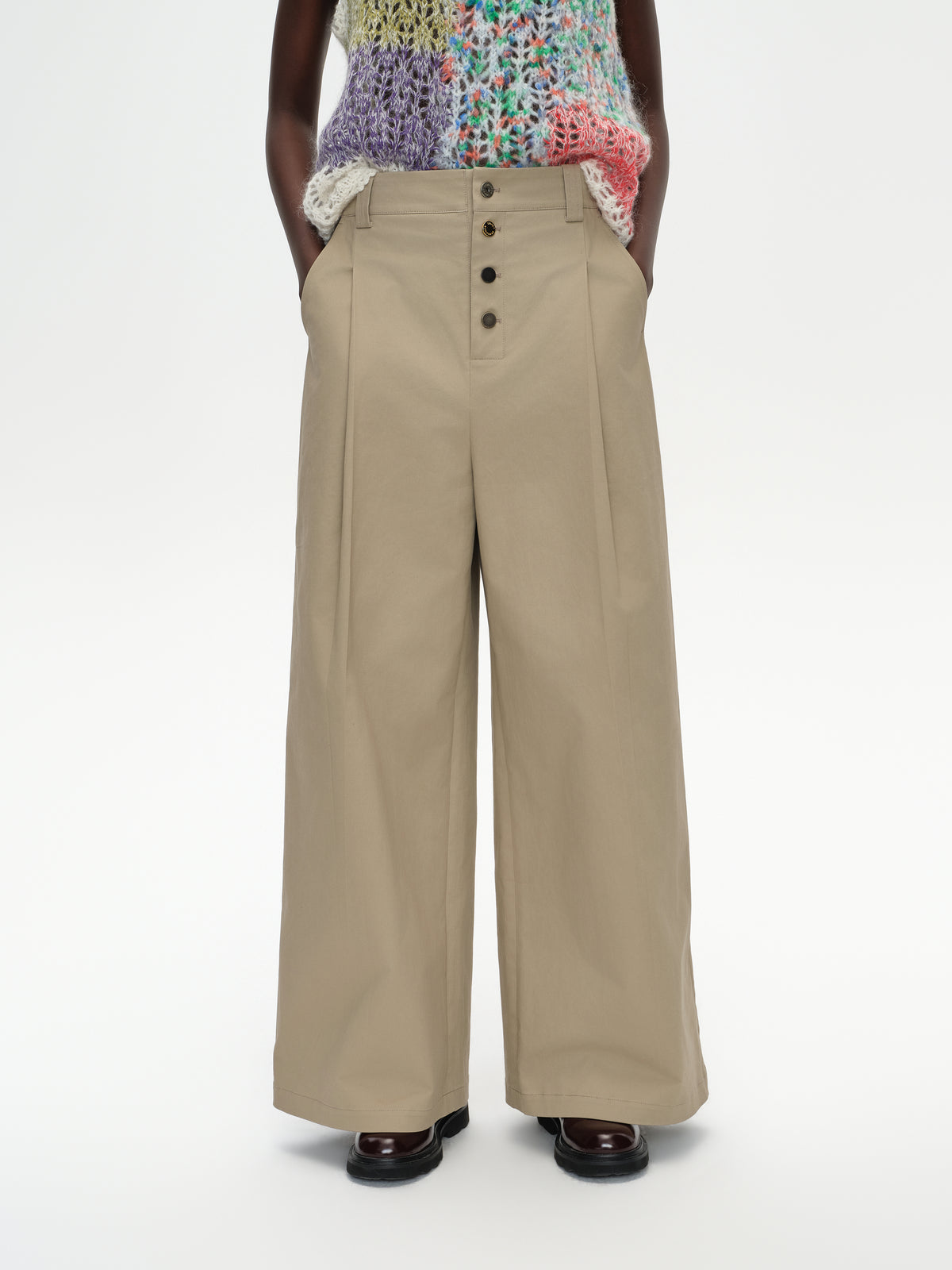 High-Waist Check Patchwork Pants
