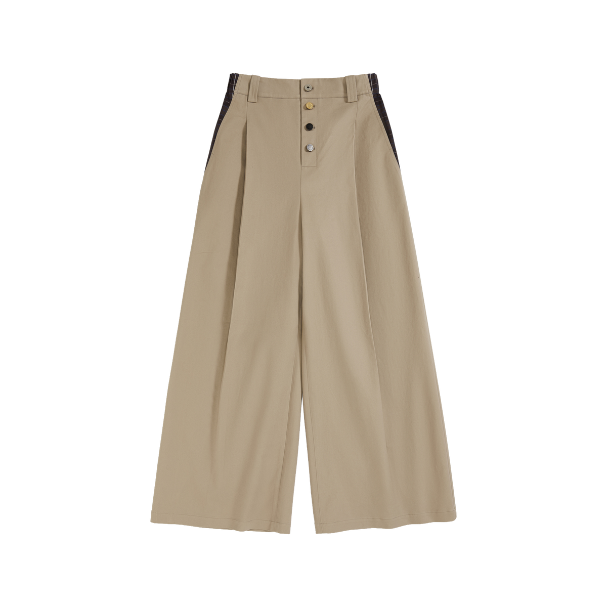 High-Waist Check Patchwork Pants