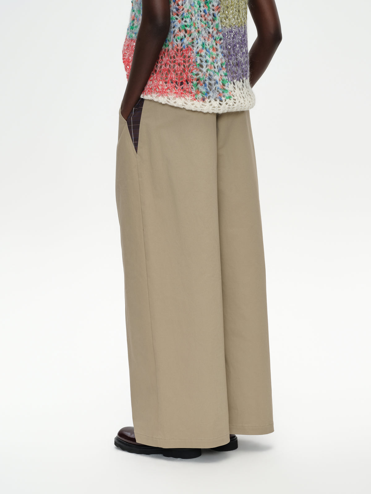 High-Waist Check Patchwork Pants